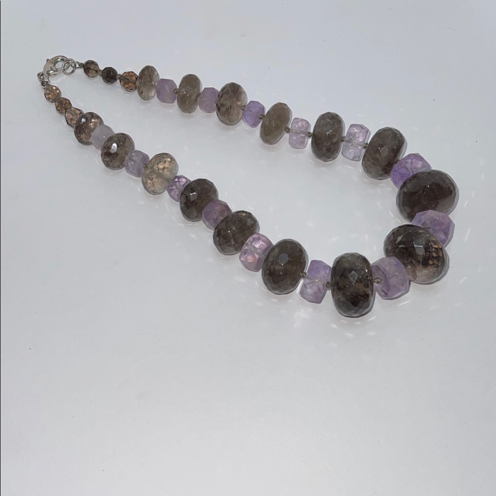Smokey Quartz And Amethyst Statement Necklace 75$